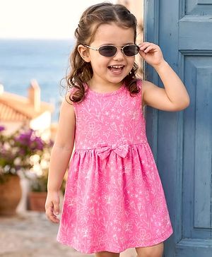 Babyhug Single Jersey Knit Sleeveless Frock With Floral Print & Bloomer - Multicolor