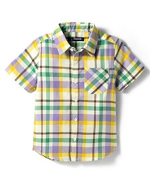 Pine Kids 100% Cotton Woven Half Sleeves Checks Shirt - Multicolour