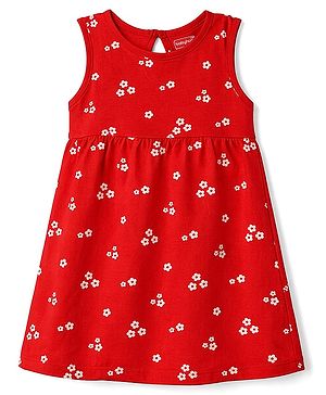 Babyhug Cotton Knit Onepiece Dresses/Frocks Sleeveless Floral Print Red 3-6 Months