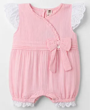 ToffyHouse Muslin Knit Half Sleeves
                              Romper With Lace Detailing - Pink