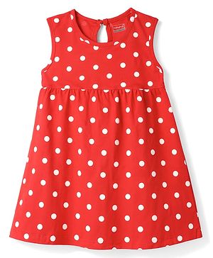 Babyhug Cotton Knit One Piece Dresses/Frocks Polka Dot Sleeveless Red 3-6 Months