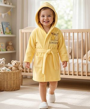 Babyhug Disney Terry Knit Hooded Bathrobe with Pockets & Lion King Applique - Yellow
