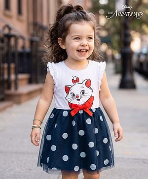 Babyhug Disney 100% Cotton Knit Sleeveless Frock With Marie Graphic & Mesh Detailing - Multicolor