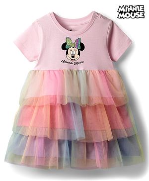 Babyhug Disney Cotton Knit One Piece Dress with Minnie Mouse Graphics and Mesh Detailing MULTICOLOR 6-9 Months