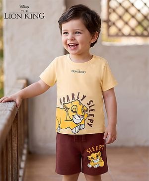 Babyhug Disney Single Jersey Knt Half Sleeves Shorts Night Suit with Lion King Graphics - Multicolour