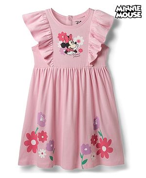 Babyhug Disney Cotton Knit Frock with Minnie Mouse Graphics and Frill Detailing PINK 6-9 Months