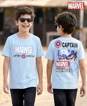 Pine Kids Marvel Single Jersey Knit Half Sleeves T-Shirt with Front & Back Avengers Graphic - Light Blue