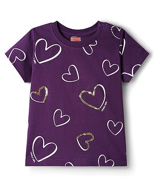 Babyhug Cotton Knit Half Sleeves T-Shirt With Heart Print - Multicolor