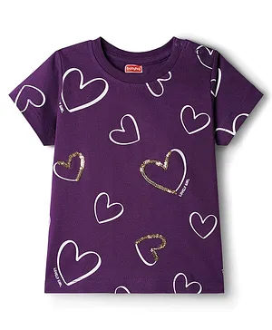 Babyhug Cotton Knit Half Sleeves
                              T-Shirt With Heart Print - Multicolor