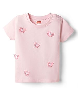 Babyhug Cotton Knit Half Sleeves T-Shirt With Butterfly Applique - Multicolor
