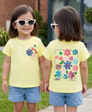 Babyhug Cotton Knit Half Sleeves
                              T-Shirt With Floral Sequins - Multicolor