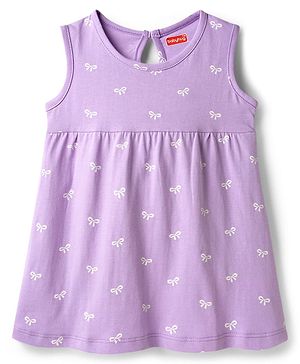 Babyhug Single Jersey Knit Sleeveless Frock With Bow Print & Applique - Lilac
