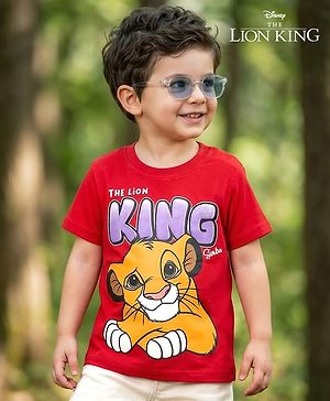 Babyhug Disney 100% Cotton Knit Half Sleeves T-Shirt With Lion King Graphic - Red