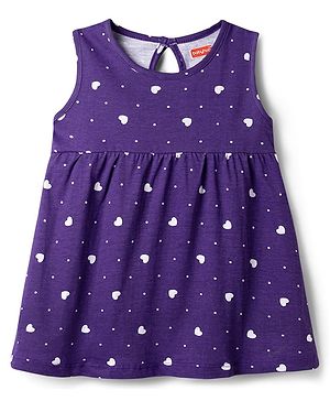 Babyhug Cotton Knit Onepiece Dress Sleeveless Heart Print Multi Color 6-9 Months