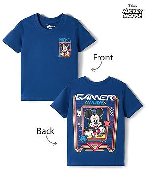 Babyhug Disney Single Jersey Knit Half Sleeves T-Shirt With Front & Back Mickey Mouse Graphics - Navy Blue