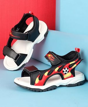 Cute Walk by Babyhug Velcro Closure Sandals with Football Applique - Red