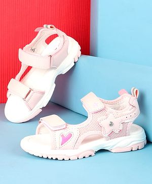 Cute Walk by Babyhug Velcro Closure Sandals with Floral Applique - Peach
