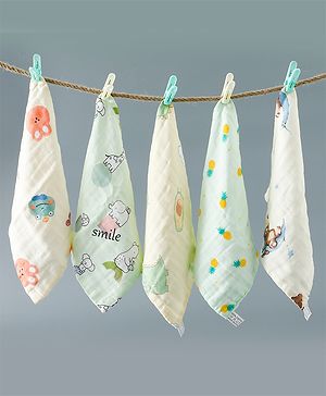 Babyhug 6 Layer Muslin Wash Cloth  100% Cotton High Absorbency Ultra Soft Feeding & Diapering Essential Machine Washable & Re-usable Bath & Toweling Pack of 5 - Multicolour