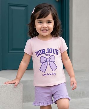 Babyhug Cotton Knit Half Sleeves Text Printed T-Shirt & Shorts Night Suit - Pink