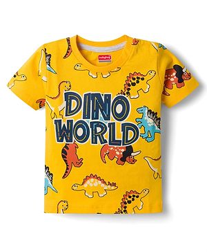 Babyhug 100% Cotton Knit Half Sleeves Dino Printed T-Shirt - Multicolour