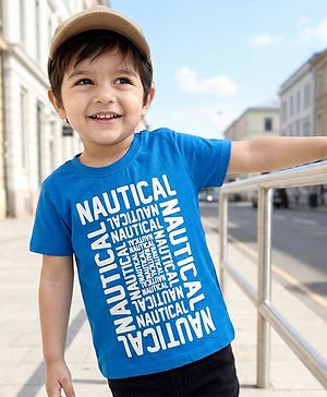 Babyhug 100% Cotton Knit Half Sleeves Nautical Text Printed T-Shirt - Multicolour