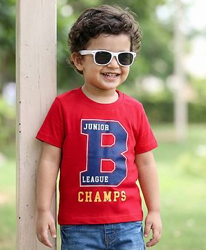 Babyhug 100% Cotton Knit Half Sleeves Text Printed T-Shirt - Red