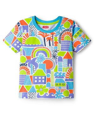 Babyhug 100% Cotton Knit Half Sleeves Beach Theme Printed t-Shirt -Multicolour