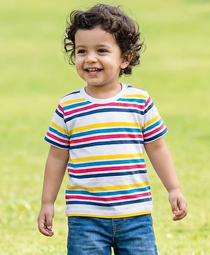 Babyhug 100% Cotton Knit Half Sleeves Striped T-Shirt - Multicolour