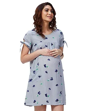 Nuthatch Printed Side Pocket Maternity Dress - Blue & White