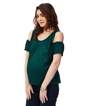 Nuthatch Maternity Cold Shoulder Top - Dark Green