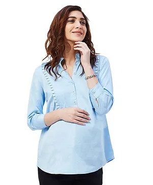 Nuthatch Maternity Work Shirt  - Light Blue