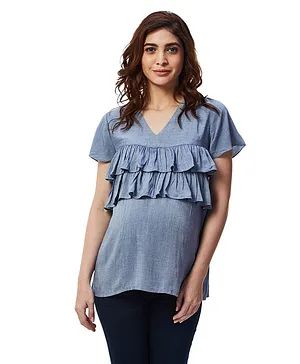Nuthatch Solid Nursing Frill Top - Blue