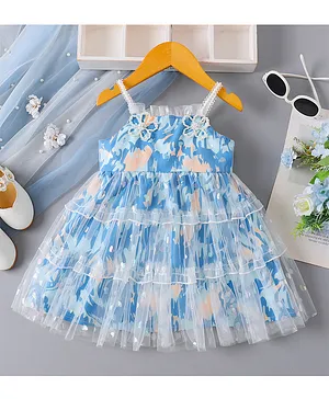 Mark & Mia Sleeveless Printed
                              Tiered Party Frock with Pearl Detailing -
                              Light Blue