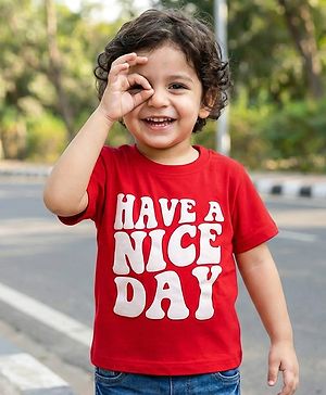 Babyhug 100% Cotton Knit Half Sleeves Text Printed T-Shirt- Red