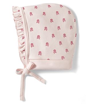 Babyhug 100% Cotton Knit Cap with Floral Print Pink - Diameter 8.5 cm