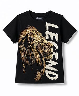 Pine Kids Cotton Knit T-Shirt with Lion Print Jet Black 4-5 Years