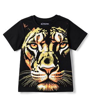 Pine Kids Cotton Knit T-Shirts Tiger Graphic Print Jet Black 4-5 Years