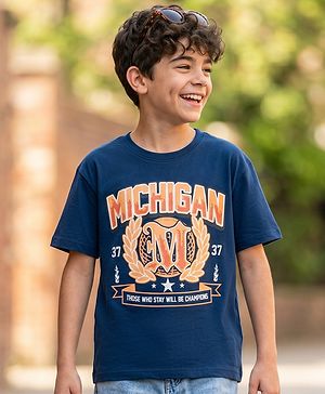 Pine Kids Cotton Knit T-Shirt Half Sleeves Michigan Print Gibraltar Sea 4-5 Years