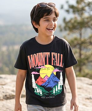 Pine Kids Cotton Knit T-Shirt Half Sleeves Mount Fall Graphic Print Jet Black 4-5 Years