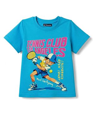 Pine Kids 100% Cotton Knit Text & Sports Theme Printed T-Shirt - Blue