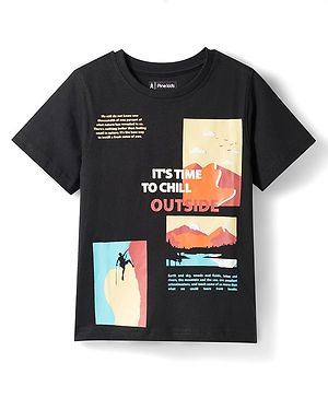 Pine Kids Cotton Knit T-Shirts Graphic Print Round Neck Jet Black 4-5 Years