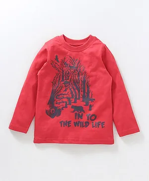 Kiddopanti Full Sleeves Tee Wild Life Print - Red