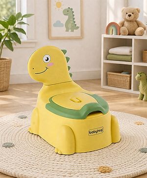 Babyhug Dino Baby Potty Chair - Yellow| Comfortable Seating with Backrest| Non-Slip Base| Easy to Clean Removable Bowl| Splash Guard| Lightweight & Portable | Toddler Potty Training Seat