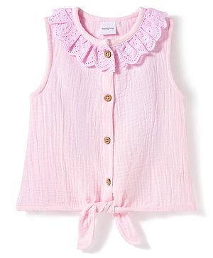 Babyhug Cotton Woven Sleeveless Top with Schiffli Detailing Pink 6-9 Months