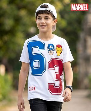 Pine Kids Marvel Single Jersey Knit Half Sleeves T-Shirt with Avengers Graphic - White