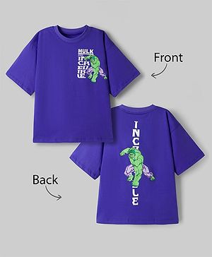 Pine Kids Marvel Single Jersey Knit Drop Shoulder Half Sleeves T-Shirt with Hulk Front  & Back Print - Purple