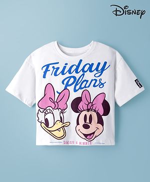 Pine Kids Disney Single Jersey Knit Half Sleeves Crop T-Shirt With Minnie Mouse & Friends Graphics - White