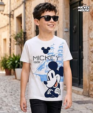 Pine Kids Disney 100% Cotton Knit Half Sleeves T-Shirt With Mickey Mouse & Friends Graphics - White