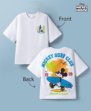 Pine Kids Disney 100% Cotton Knit Half Sleeves T-Shirt With Mickey Mouse Front & Back Print - White