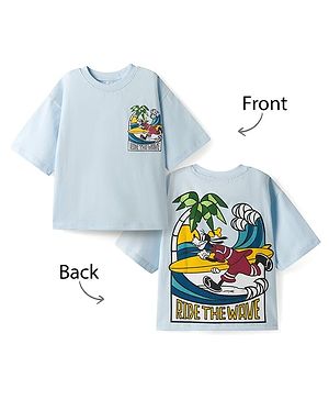 Pine Kids Disney Single Jersey Knit Half Sleeves T-Shirt With Mickey Mouse & Friends Front & Back Print - Blue